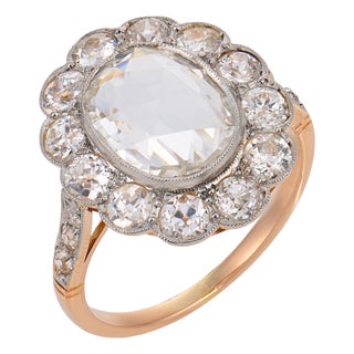 Early 20th Century Victorian Gia 2.25 Carat Rose Cut Diamond 18k Rose Gold Cluster Ring, Size 8.25 For Sale