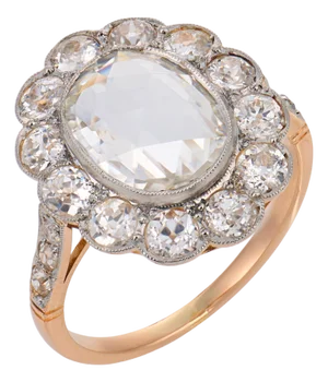 Early 20th Century Victorian Gia 2.25 Carat Rose Cut Diamond 18k Rose Gold Cluster Ring, Size 8.25