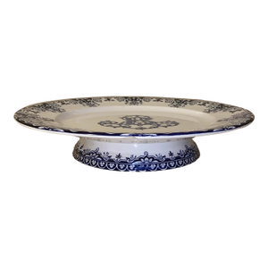 1800s Jules Vieillard & Cie Monogrammed Blue and White Cake Plate