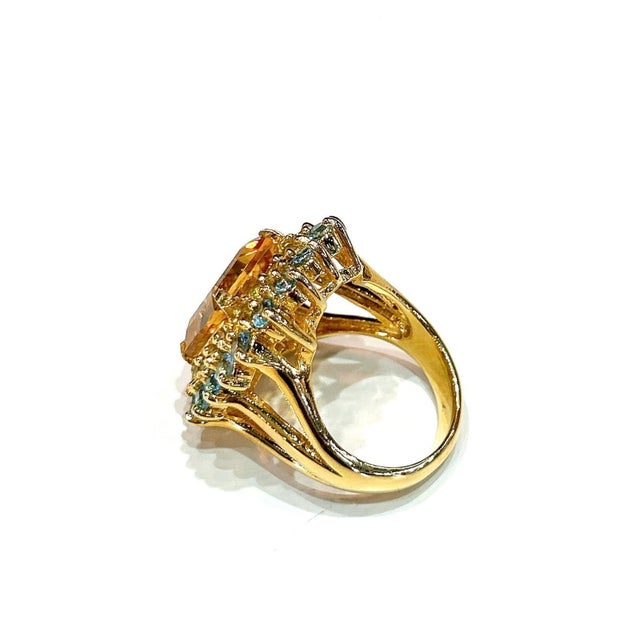 Gemstone Bochic "Capri" Natural Citrine & Blue Topaz Ring Set In 18K Gold & Silver For Sale - Image 7 of 18