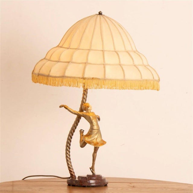 Large Art Deco Sculptural Lamp of Female Skater on Stepped Marble Base, 1930s For Sale - Image 4 of 13