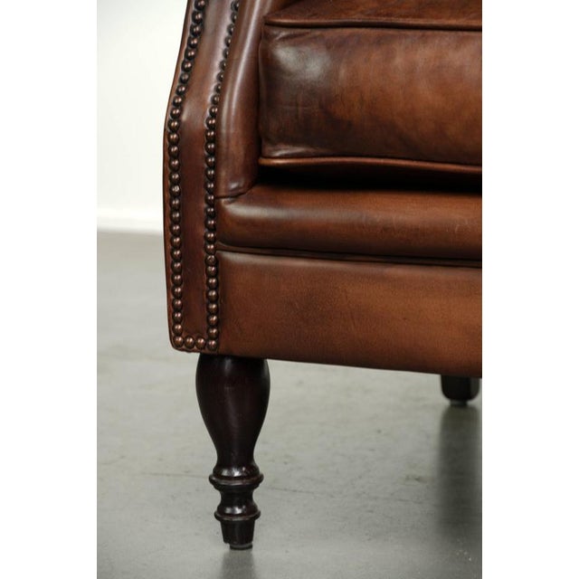 Chesterfield Armchair in Brown Cow Leather For Sale - Image 3 of 13