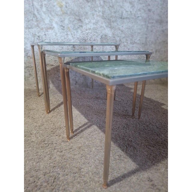 Nesting Tables in Green Marble and Metal, 1960s, Set of 3 For Sale - Image 3 of 13