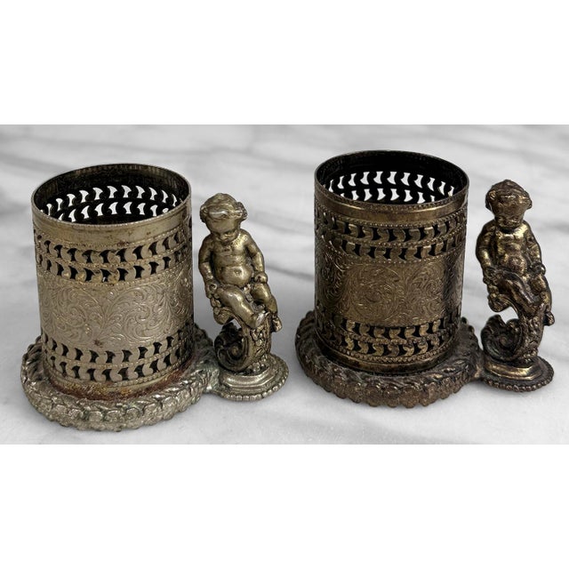 Vintage Victorian Rococo Cherub Ashtray & Match Holder Smokers Set For Sale - Image 6 of 8