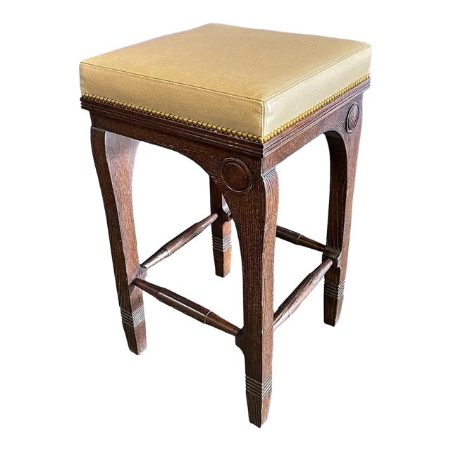 Oak & Leather Stein Barstool From the Madeline Stuart Collection For Sale