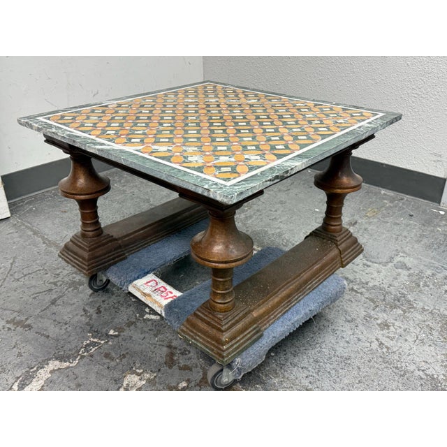 Stone Geometric Marble Table Top + Turned Stone Leg Coffee Table For Sale - Image 7 of 12