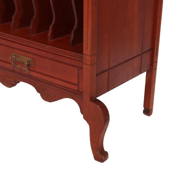 Traditional Eastlake Style Chip Carved Cherry & Ormolu Drop Front Music Cabinet Stand C1890 For Sale - Image 3 of 7