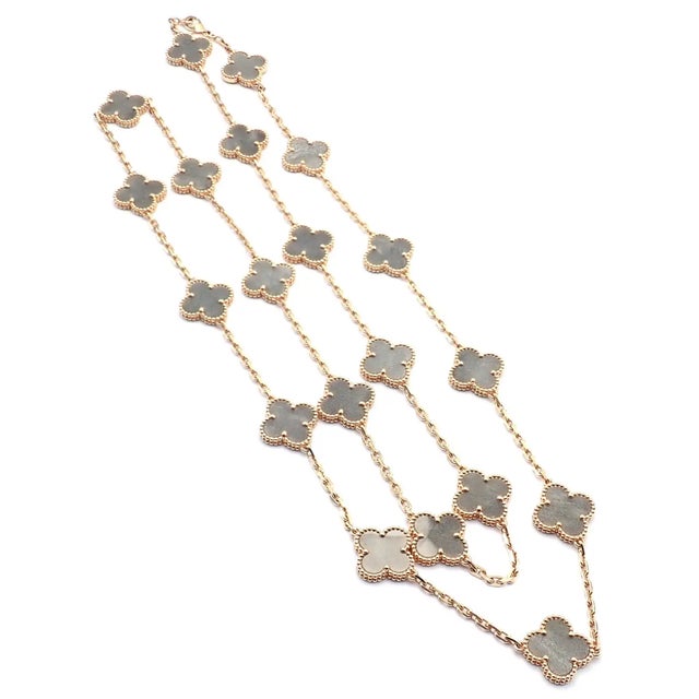 Contemporary Van Cleef & Arpels Rose Gold 20 Motif Alhambra Obsidian Necklace For Sale - Image 3 of 9