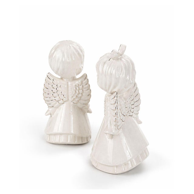 1960s Vintage Porcelain Angel Figurines Pair Gold Trim Boy Girl Cherub Set of 2 For Sale - Image 5 of 8