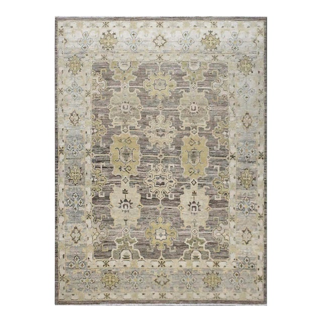 21st Century Turkish Oushak Wool 8x12 Charcoal, Yellow, & Light Grey Handmade Area Rug #1144069 For Sale