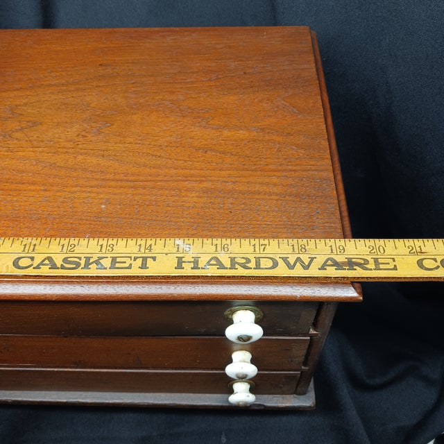 Late 20th Century 3-Drawer Table Top Spool Cabinet With Porcelain Knobs For Sale - Image 15 of 16