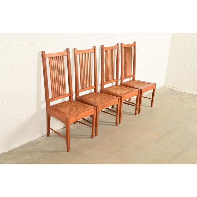Stickley Style Arts & Crafts Teak and Cane Dining Chairs, Set of Four For Sale - Image 12 of 12