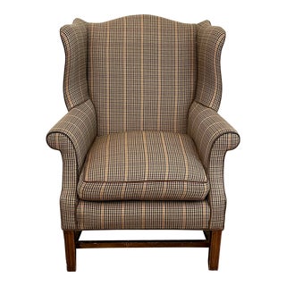 1940s Wingback With Ralph Lauren Upholstery and Leather Trim For Sale
