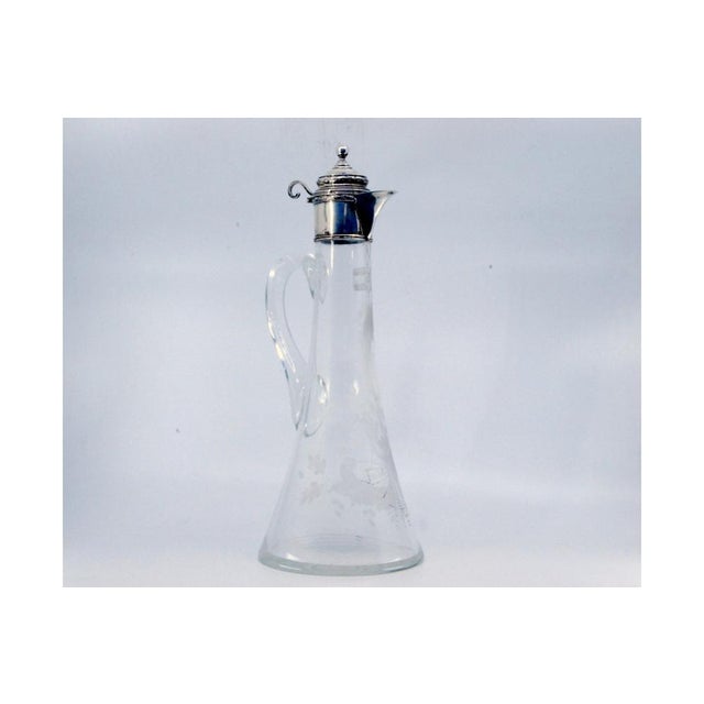 Glass Jug with Reliefs on the Neck and Silver Hinged Lid For Sale - Image 3 of 11