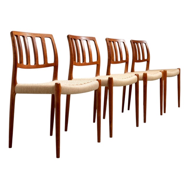 Vintage Dining Chairs in Teak and Papercord by Niels Otto Møller, Denmark, 1960s, Set of 4 For Sale