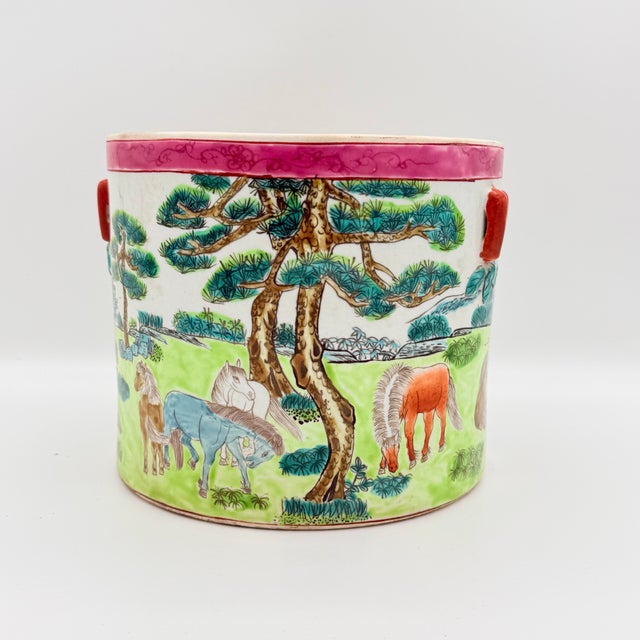 Vintage Chinese Porcelain Jardinière After the Eight Horses of King Mu For Sale - Image 4 of 7