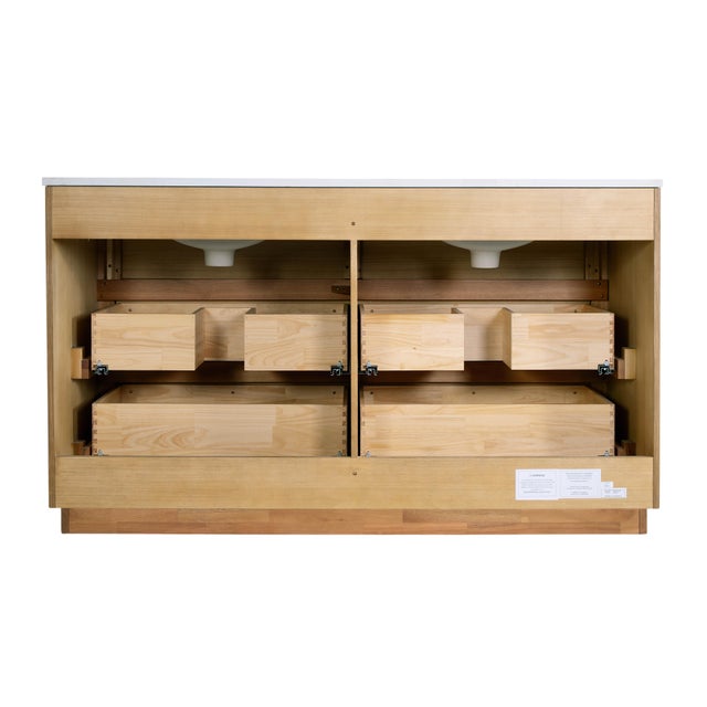 Brady 60 in. W Wood & Quartz Double Sink Bathroom Vanity, Light Natural For Sale - Image 9 of 11