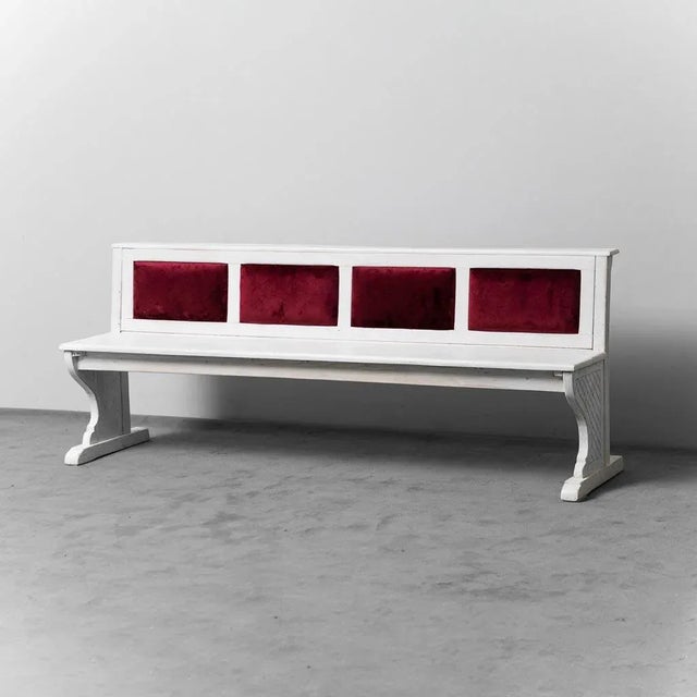 4-Seater Bench in Wood and Velvet, 1950s For Sale - Image 12 of 12