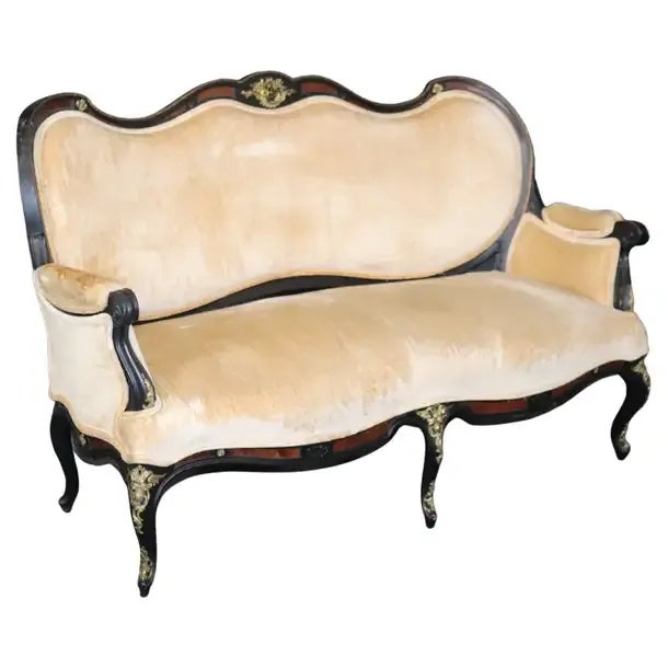 Ebonize Burled Walnut French Victorian Louis XV Bronze Mounted Settee circa 1890 For Sale - Image 13 of 13
