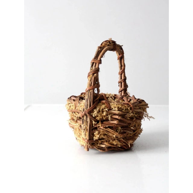 Brown Vintage Twig & Moss Basket For Sale - Image 8 of 11