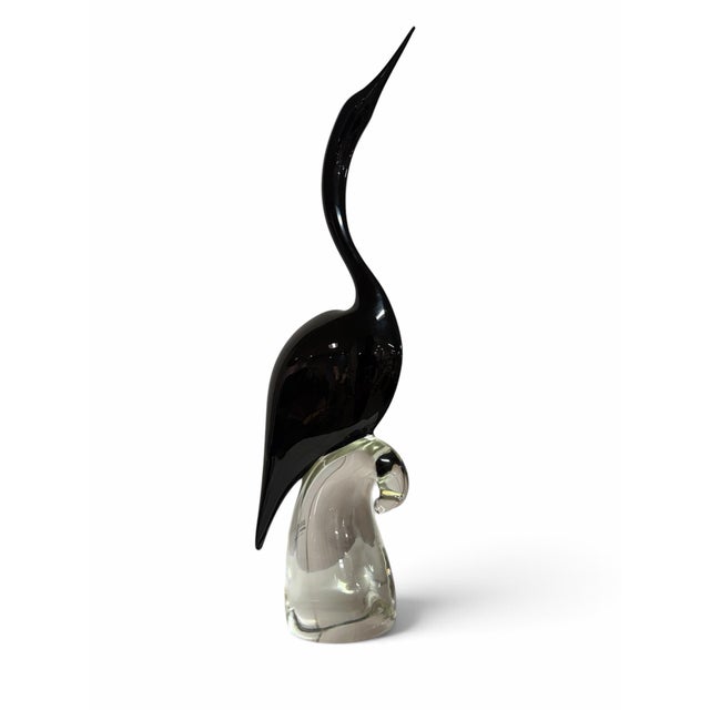 Mid 20th Century Vintage Formia Murano Black Glass Heron Bird Sculpture - Authentited With Original Sticker For Sale - Image 5 of 5