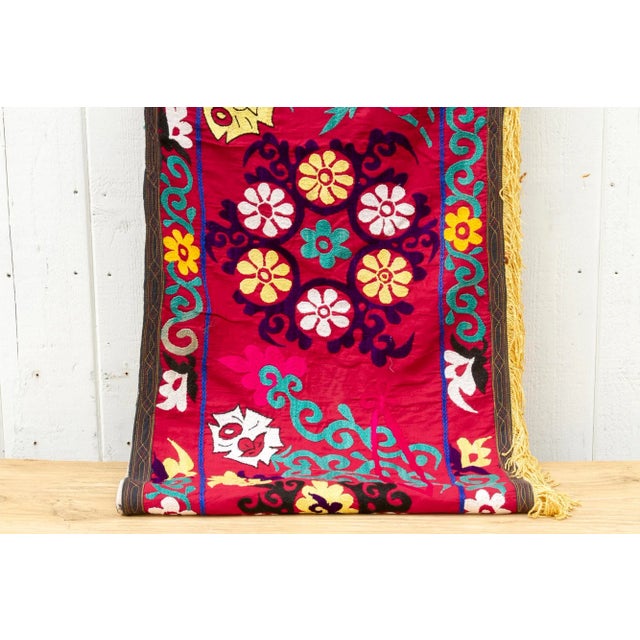 Tribal Vintage Red Floral Suzani Runner For Sale - Image 3 of 8