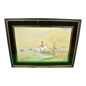 Huntsman Clearing Water Fence C1898 Gouache by H. W. Standing