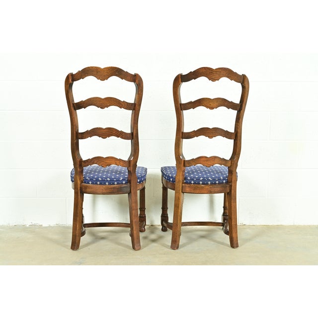 Century Furniture French Country Carved Solid Oak Ladder Back Side Chairs or Dining Chairs, Pair For Sale - Image 10 of 13
