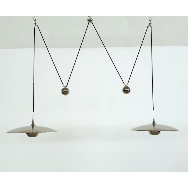 Mid-Century Modern Onos 55 Double Pull Pendant with Counter Weights in Nickel by Florian Schulz, 2010s For Sale - Image 3 of 14