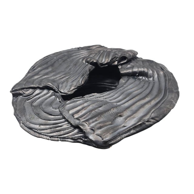 Contemporary Late 20th Century American Studio Pottery Ikebana Vessel Graphite Gray For Sale - Image 3 of 10