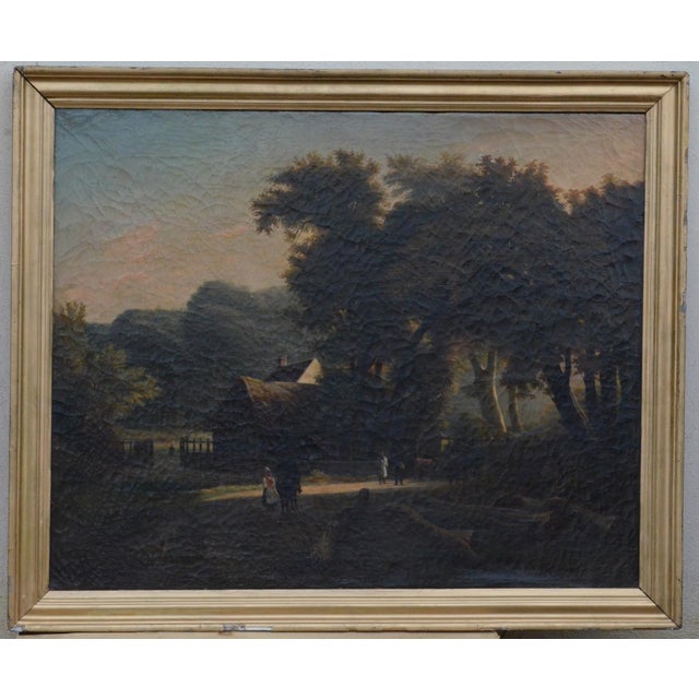 19th Century French School – Large Oil on Canvas - Animated Landscape With Cottage For Sale - Image 6 of 11