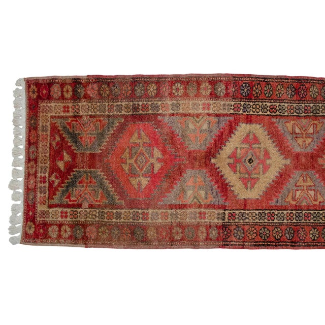 Hand-Knotted Turkish Rug Runner Extra Long Hallway Decor - 3′1″ × 13′9″ For Sale - Image 10 of 13