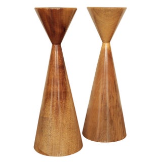 Danish Myrtle Wood Candle Holders - A Pair For Sale