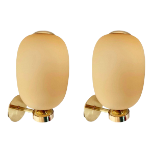 1990s Pair of Murano-Brass Mid Century Modern Sconces Italy