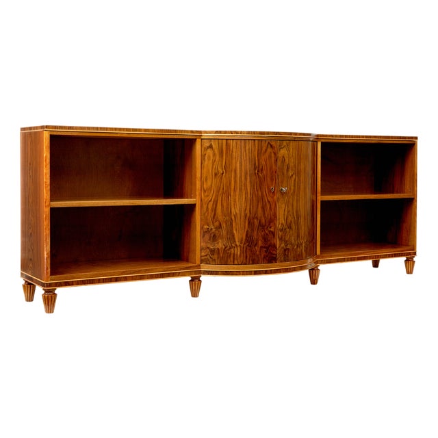 Mid-Century Scandinavian Walnut Shaped Low Open Bookcase, 1950 For Sale