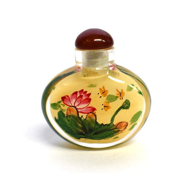 Glass Lotus Reversed Painted Snuff Bottles - Set of 3 For Sale - Image 7 of 13
