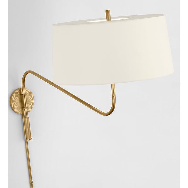 Modern Thomas O'Brien for Visual Comfort Signature Canto Grande Swinging Wall Light in Hand-Rubbed Antique Brass with Linen Shade For Sale - Image 3 of 8