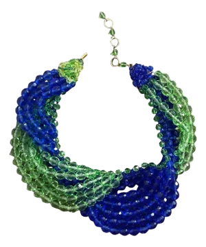 21st Century Coppola E Toppo Cobalt Blue and Green Twisted Crystal Bead Necklace