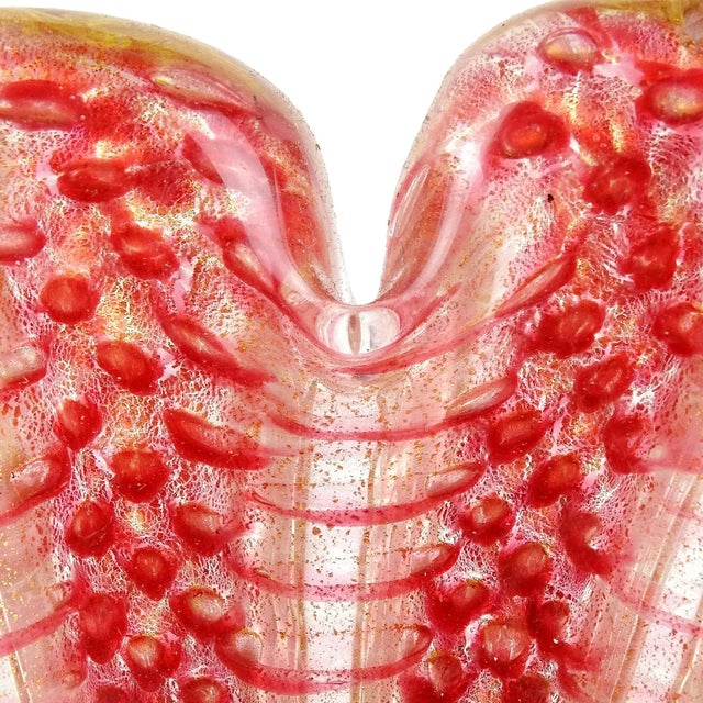 Mid 20th Century Barovier Toso Murano Vintage Red Pink Gold Flecks Italian Art Glass Flower Form Decorative Bowls - Priced Per Item For Sale - Image 5 of 5