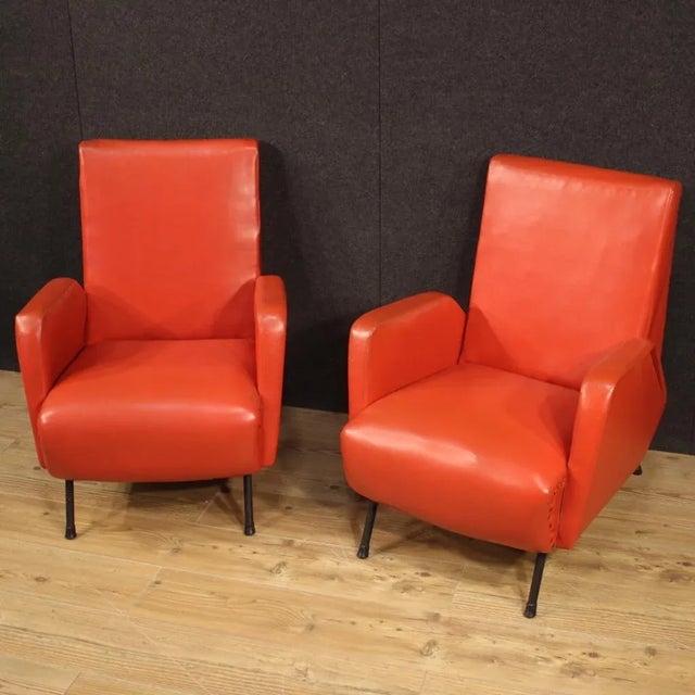 Set of Italian Armchairs in Red Faux Leather, 1970s For Sale - Image 12 of 13