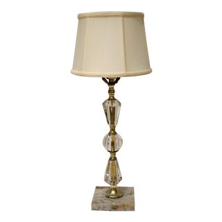 Mid 20th Century Italian Stacked Vintage Crystal Lamp With Marble Base For Sale