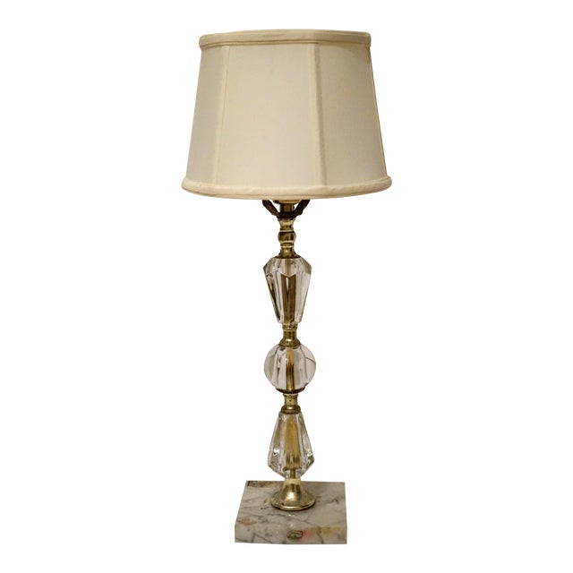 Mid 20th Century Italian Stacked Vintage Crystal Lamp With Marble Base For Sale