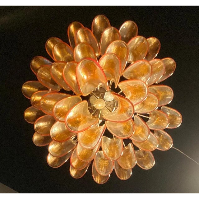 Large Vintage Italian Murano Chandelier with Amber Glass Petals, 1970s For Sale - Image 10 of 12