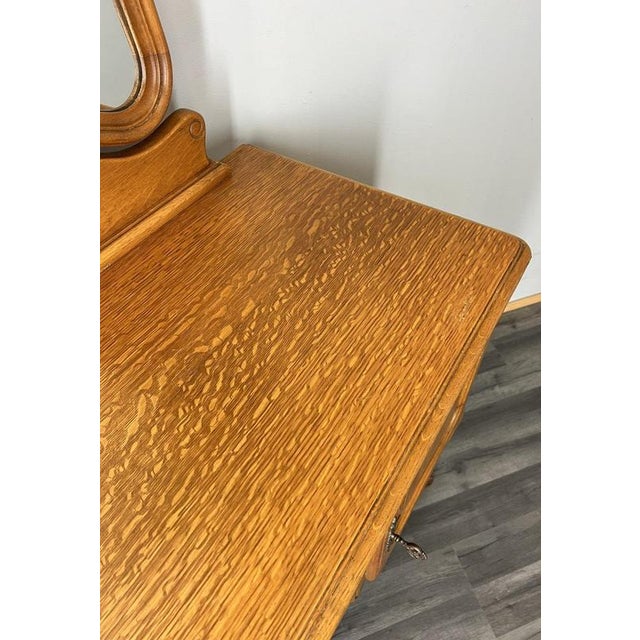 French Louis Style Oak Dressing Table with Mirror For Sale - Image 6 of 13