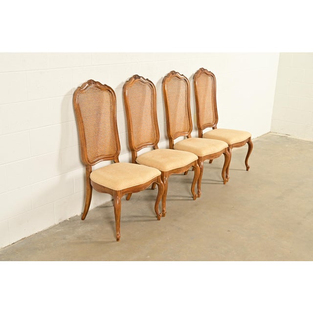 Thomasville Thomasville French Provincial Louis XV Carved Walnut and Cane Back Dining Chairs, Set of Four For Sale - Image 4 of 13