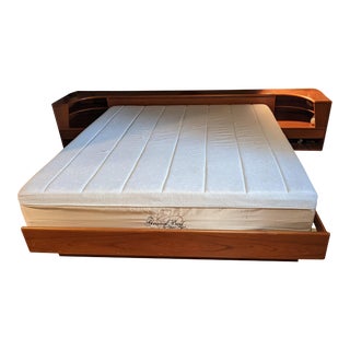 1970s Mid Century Danish Modern Wood King Size Bed With Night Stands For Sale