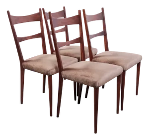 Italian Beech Chairs with Velvet Seat, 1950s, Set of 4