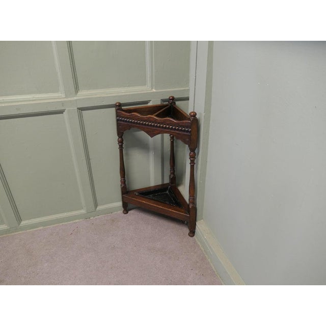 1920s Turned Oak Corner Umbrella Stand, 1920 For Sale - Image 5 of 6
