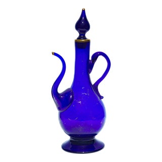 Persian Royal Blue Glass Ewer 19th Century For Sale