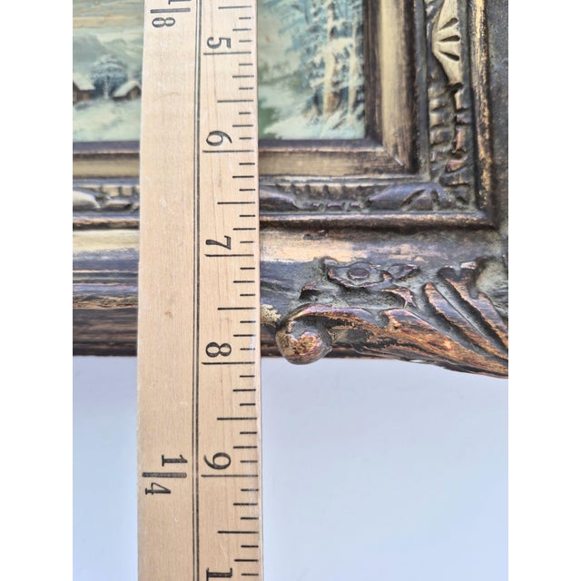 1950s Vintage Oil Painting Detailed Winter Landscape Small Artwork Framed For Sale - Image 5 of 8
